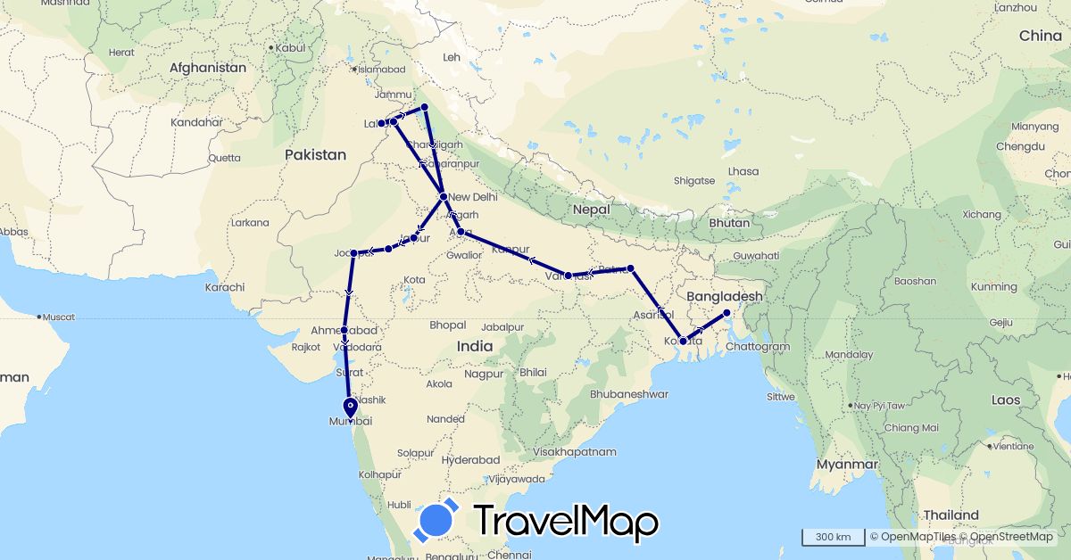 TravelMap itinerary: driving in Bangladesh, India, Pakistan (Asia)